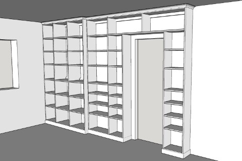 3D-ritning av vit bokhylla